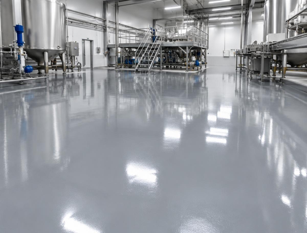 Piso industrial con revestimiento gris brillante, imagen ilustrativa